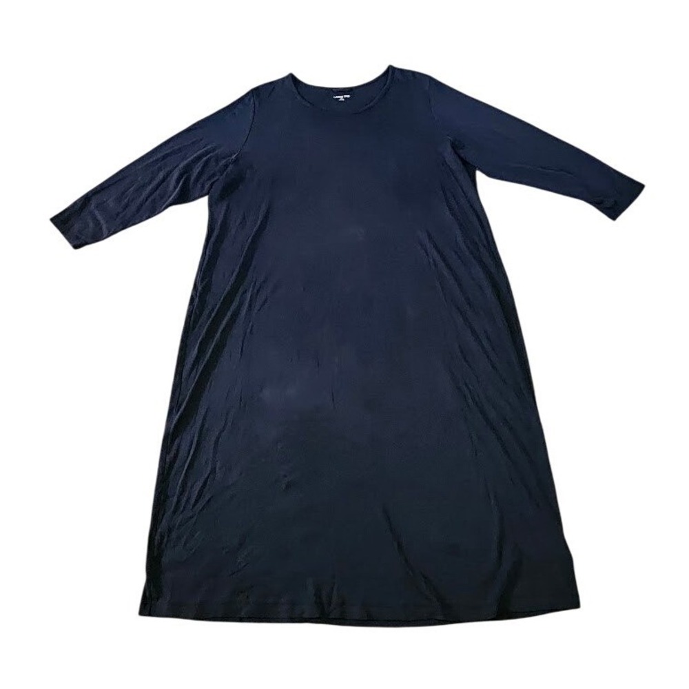 Lands End Navy Blue Supima Cotton Long Sleeve Midi Dress 2X 20W-22W